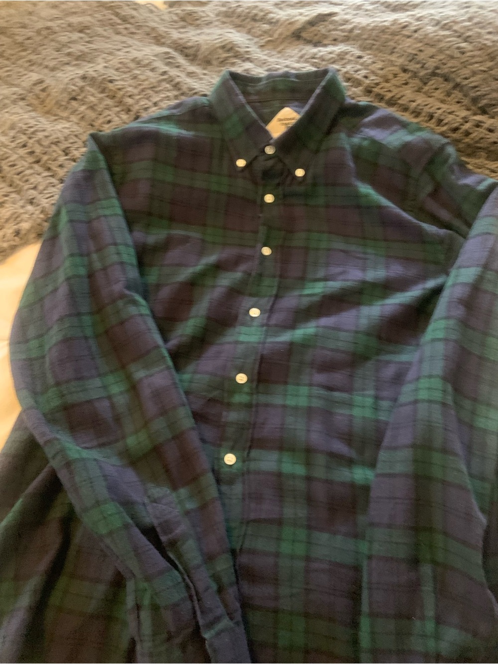 Barbour Navy and Green Plaid Button-Down Shirt